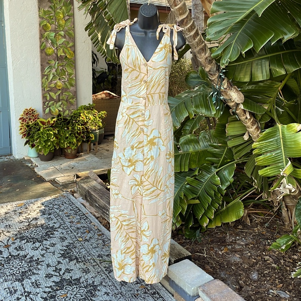 Rachel, Zoe floral linen wide, leg crop jumpsuit